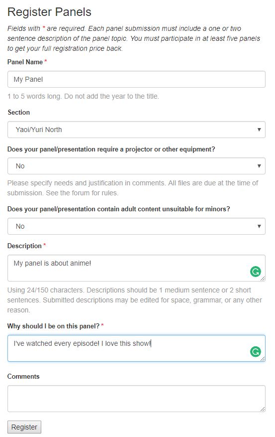 Panel Registration Form